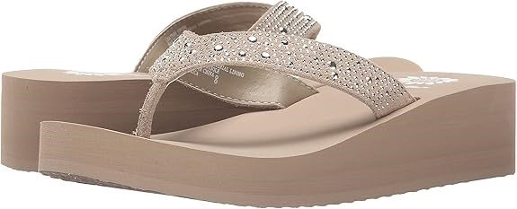 YELLOW BOX Women's Africa Wedge Flip Flop / US10 / Taupe. Buyers Note - Di