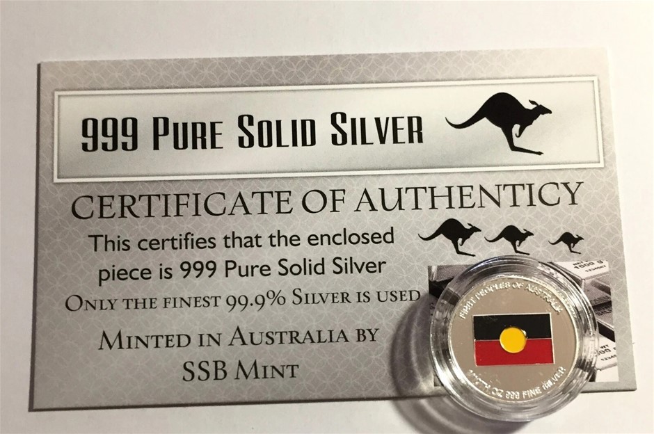 Aboriginal Flag, 1/10th Oz (ApproX) 999 Pure Solid Silver Bullion CoinCOA