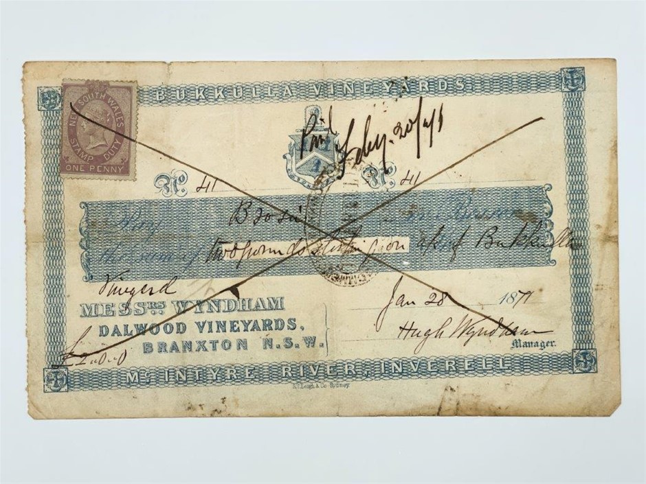 Bukkulla Vineyards, open value shinplaster form for two pounds, c.1871