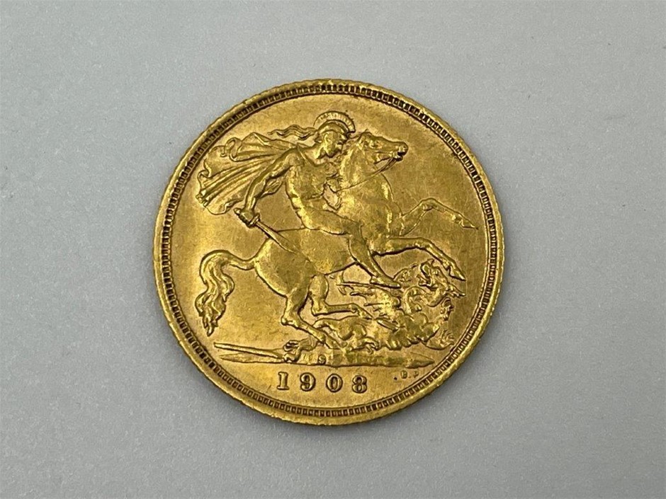 Edward VII 1908 Sydney 1/2 Sovereign, 9ct Gold