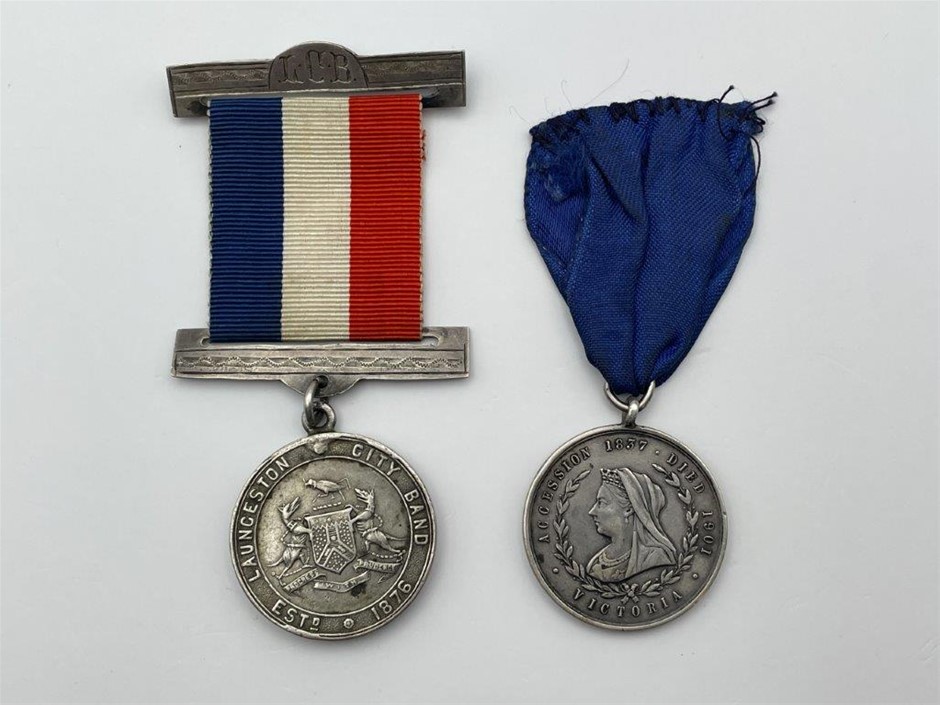 2 x Launceston City Band Service & Victoria League of Tasmania medal