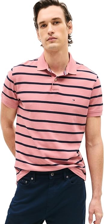 TOMMY HILFIGER Men's Regular Fit Striped Polo Shirt, Size M, Teaberry Bloss