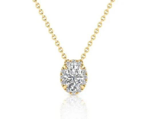 9K YELLOW GOLD 0.55ct F VS LAB DIAMOND OVAL NECKLACE 40-45cm