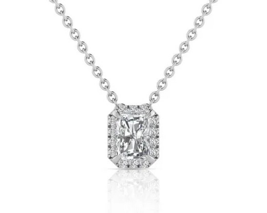 9K WHITE GOLD 0.55ct F VS LAB DIAMOND RADIANT NECKLACE 40-45cm