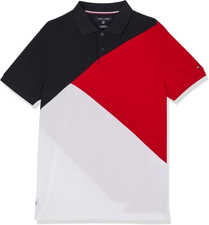 TOMMY HILFIGER Men's Diagonal Colorblock Polo T-Shirt, Size Medium, Colour: