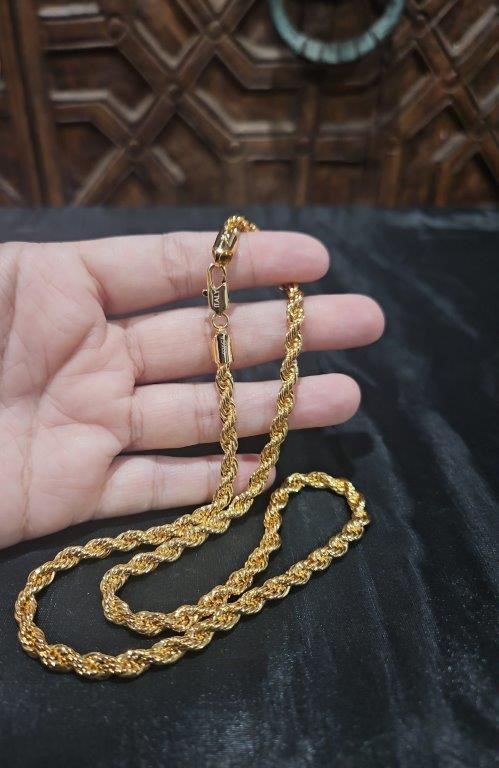 22K Italy Stamped Yellow Gold Filled Rope Chain-Quality Guarantee-50cm