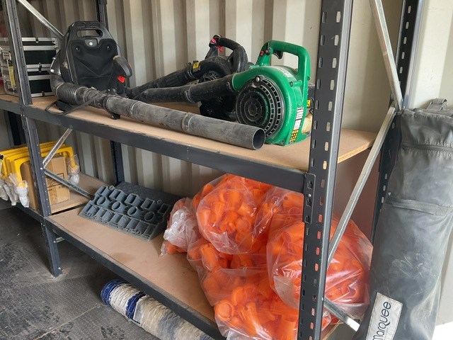 <p>3 x Leaf Blowers, Concrete Chairs</p>