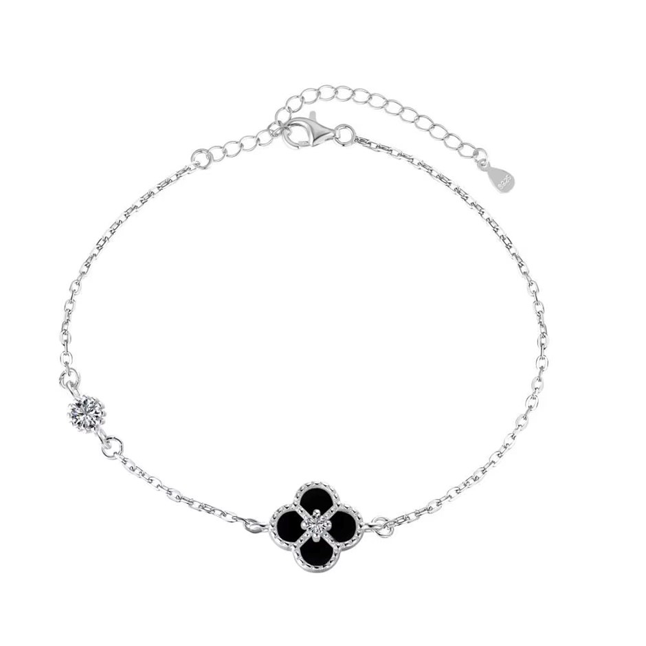 Four Leaf Clover Simulated Diamonds 925 Silver Tennis Bracelet