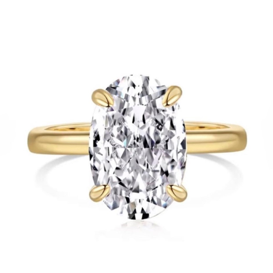 4.0ct Oval Cut Simulated Diamond 18K Gold Filled 925 Silver Ring - Size 8
