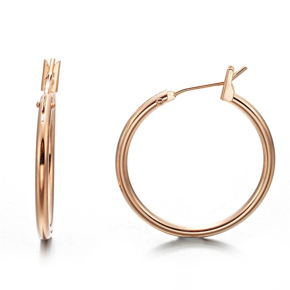 BIJ'OR-18ct Heavy Rose Gold Plated Medium 23mm Hoop Earrings - USA,RRP $35