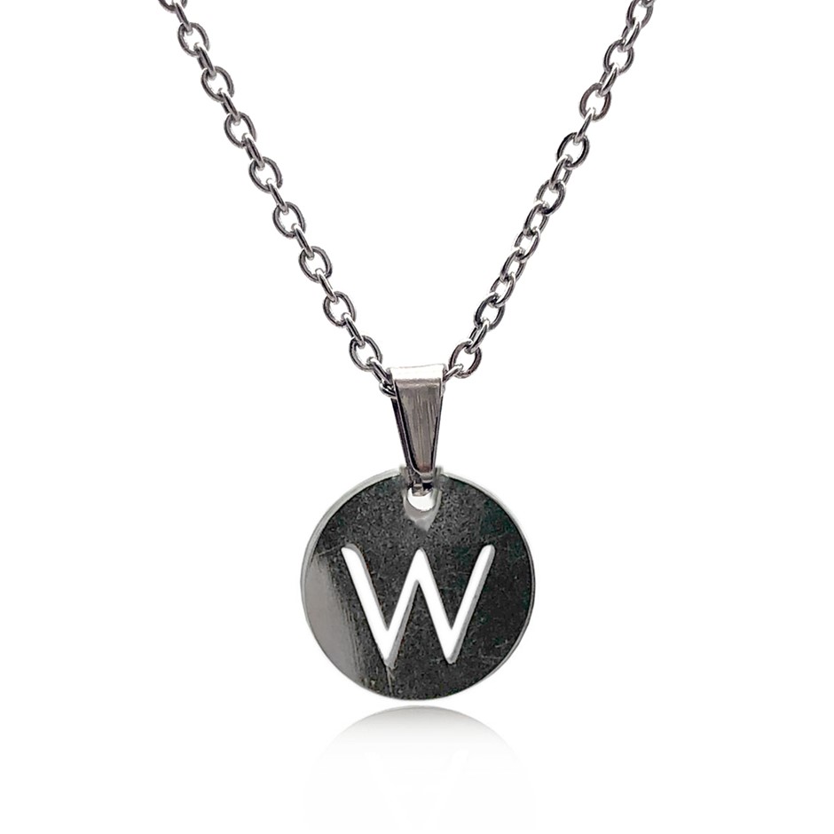 Initial Charm Letter  'W' Pendant Necklace