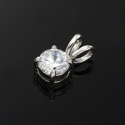 BIJ'OR-925 Sterling Silver Plated Round Simulated Diamond Pendant -,RRP $25