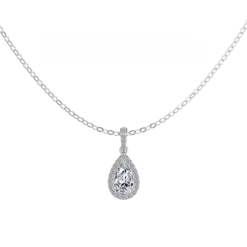 1.00ct Pear Cut GRA Certified Moissanite 925 Silver Pendant Necklace