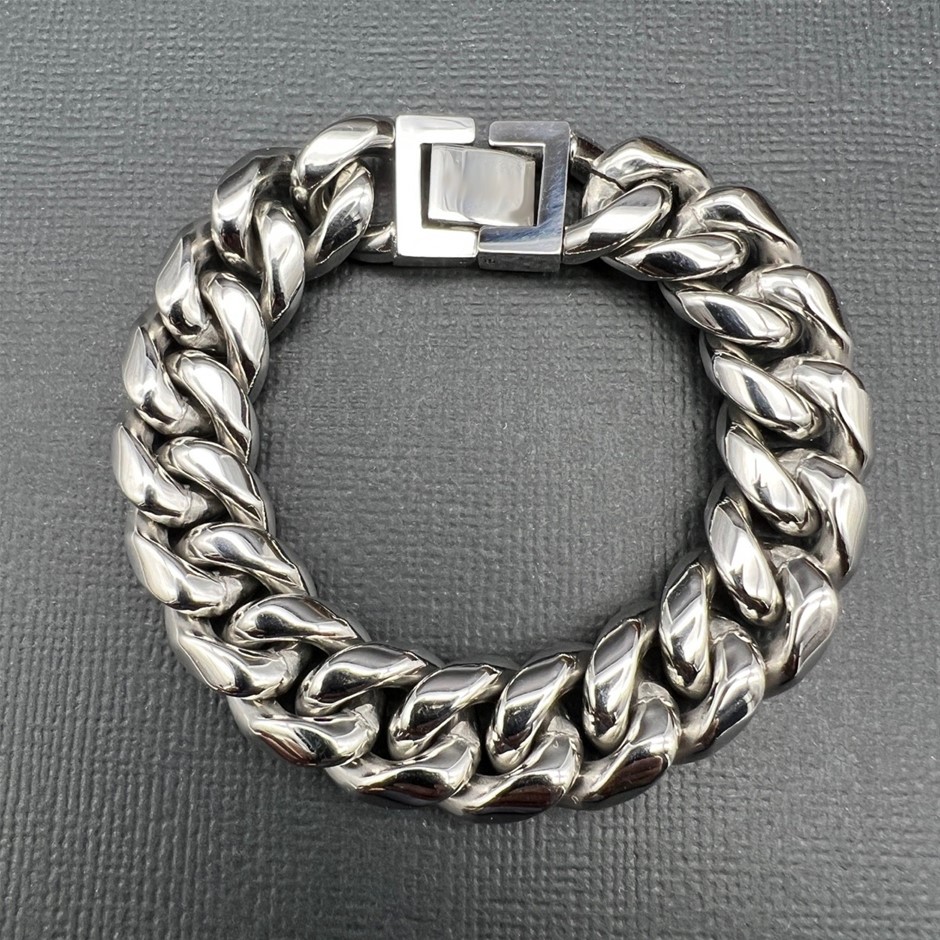 Silver-Filled Cuban Chain Bracelet, 14MM Wide - 19cm