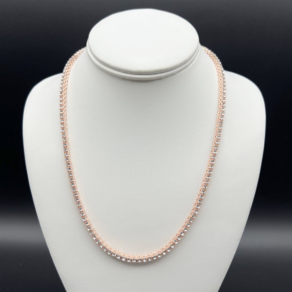 18K Rose Gold-Filled 3mm Necklace with Simulated Diamonds - 50.8cm