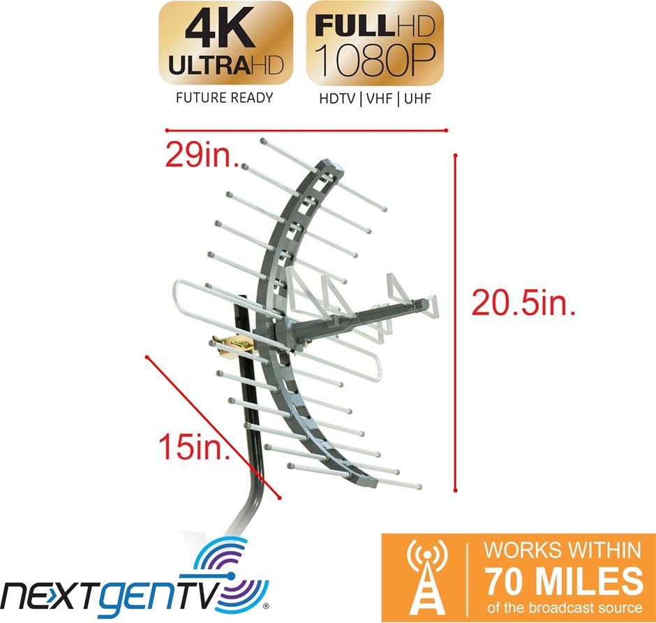 GE Pro Attic Mount TV Antenna, Outdoor, Attic, Long Range Antenna, Digital,