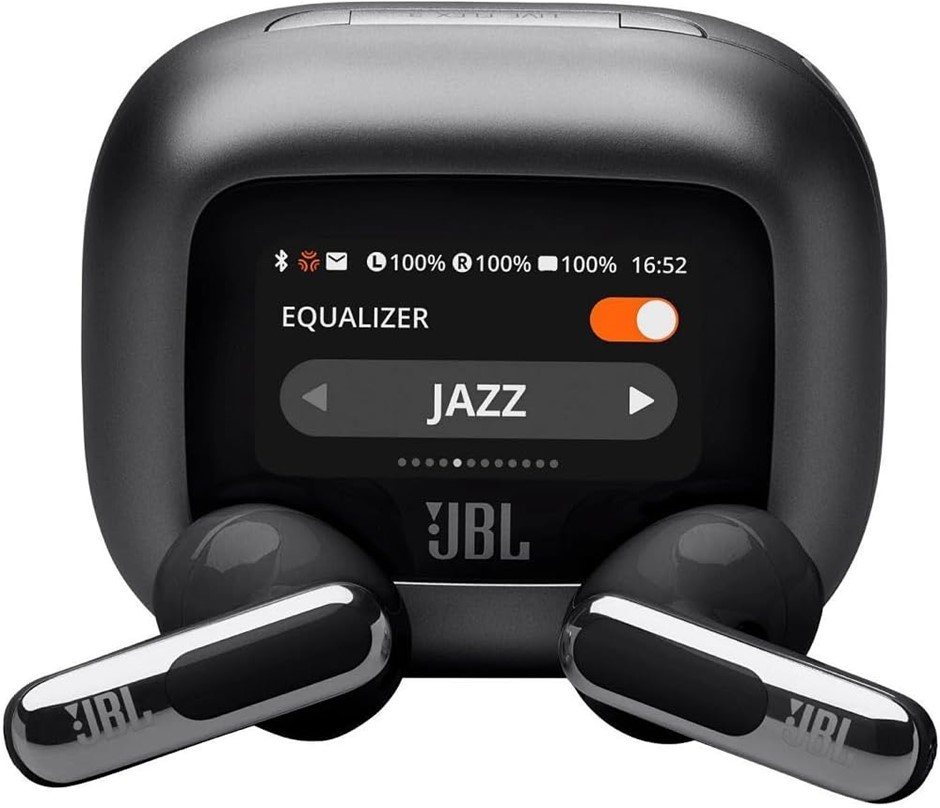 JBL Live Flex 3 True Wireless Noise Cancelling Earbuds with Screen, Black.