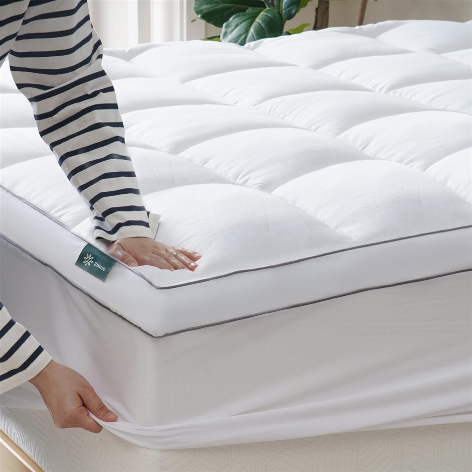 ZINUS Bamboo Mattress Topper Single Size - Quilted Pillowtop Fitted Mattres