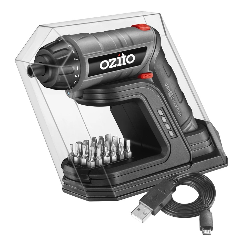 Ozito 3.6V Cordless Screwdriver with USB Charging Base