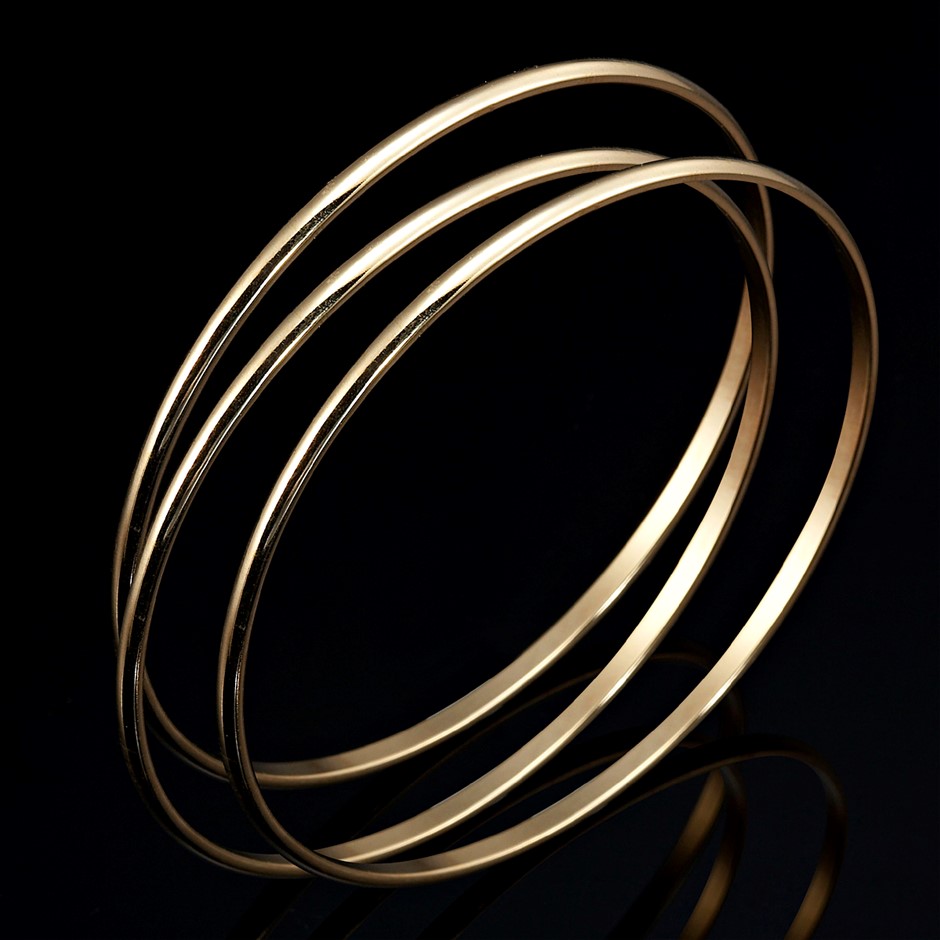 BIJ'OR-18ct Heavy Yellow Gold Plated Plain 3mm Triple Bangle Set,RRP $120
