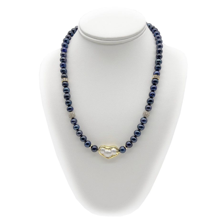 8-9mm Black Potato Pearl with Blister Pearl Necklace