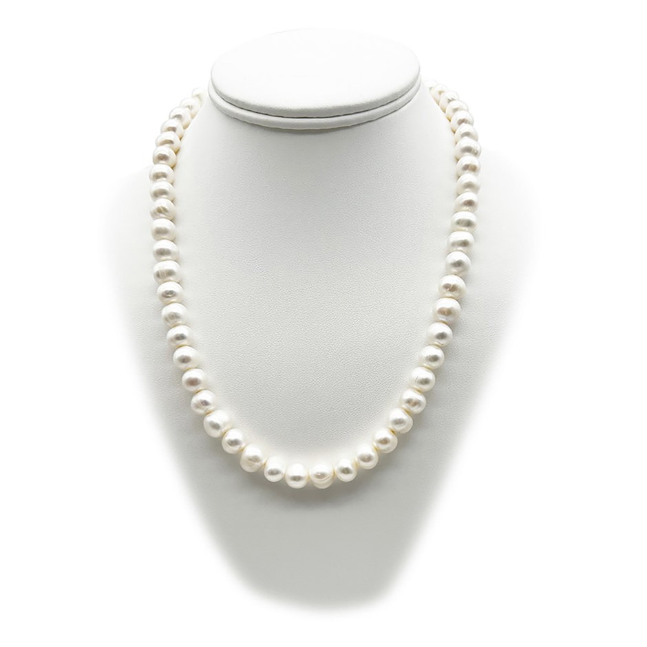 9-10mm Potato Shape Pearl with Real Platinum Plated Necklace