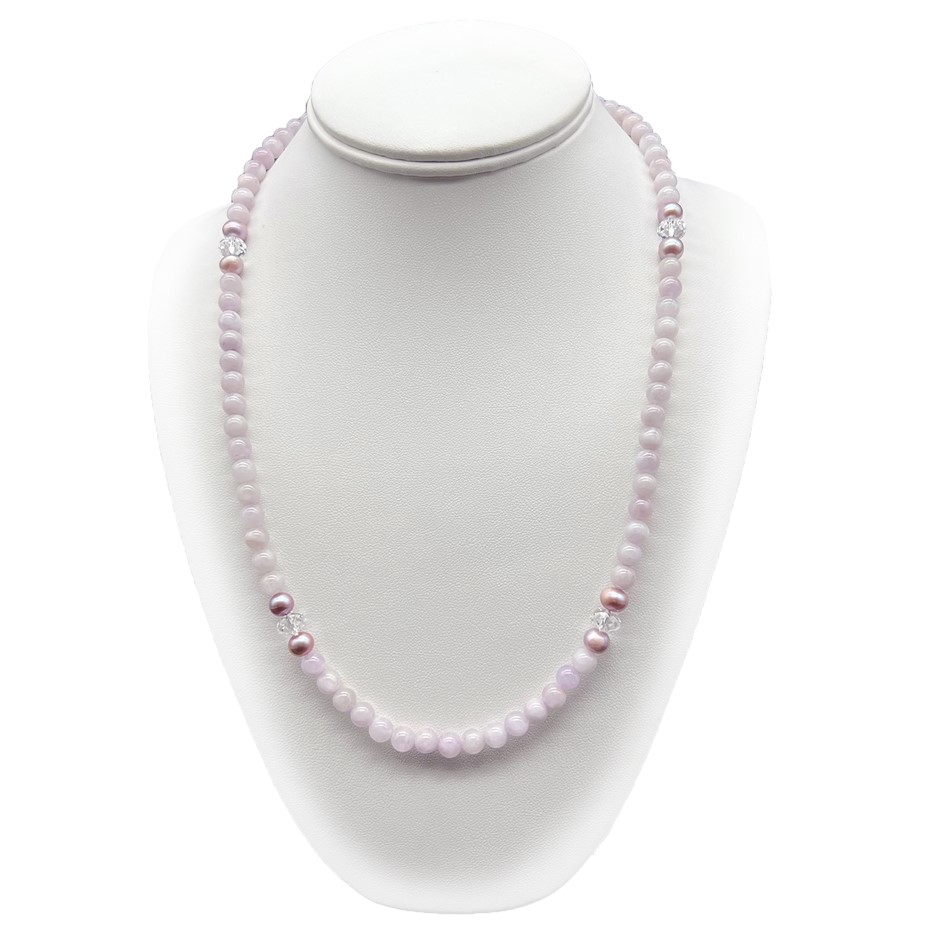 6mm Natural Kunzite, Lavender Pearl & Swarovski® Crystal Necklace