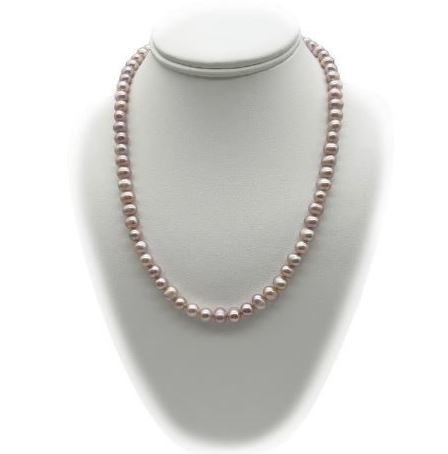 7-8mm Lavender Potato Shape Pearl with Real Platinum Plated Necklace