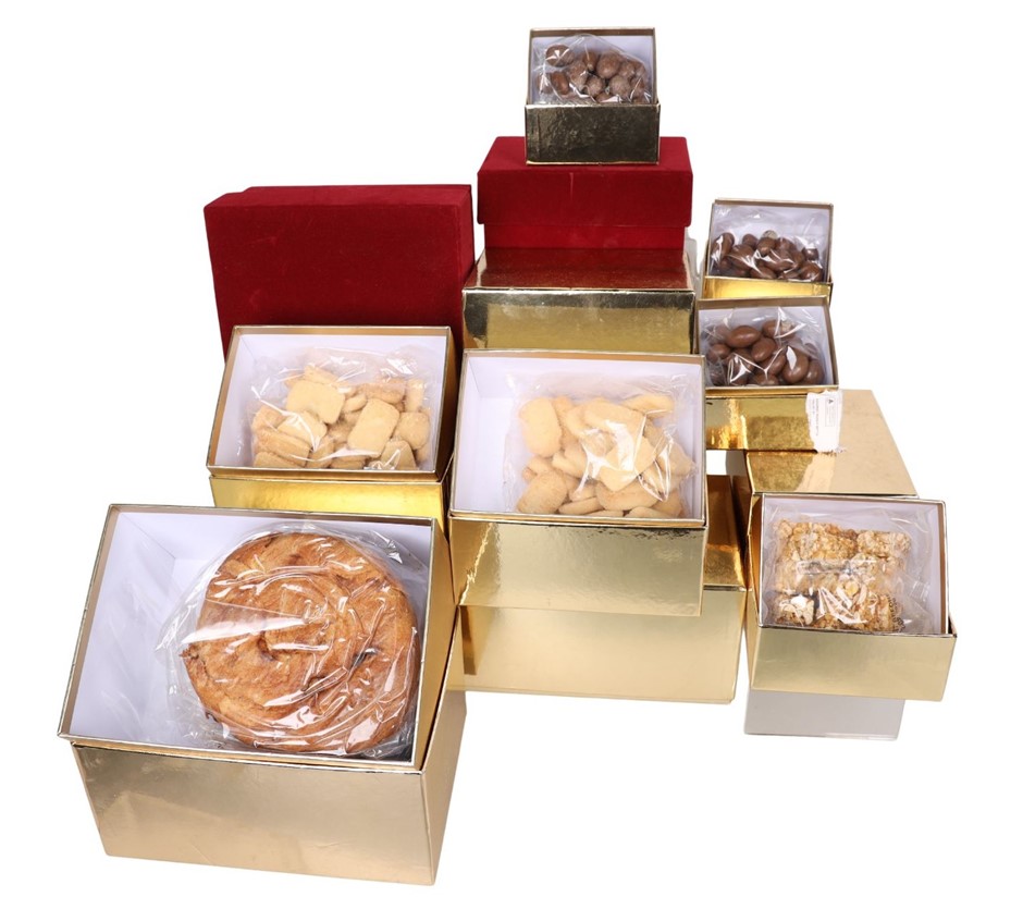 15 x Assorted TOWER OF TREATS Biscuit Gift Boxes. N.B: 1 x lid missing.