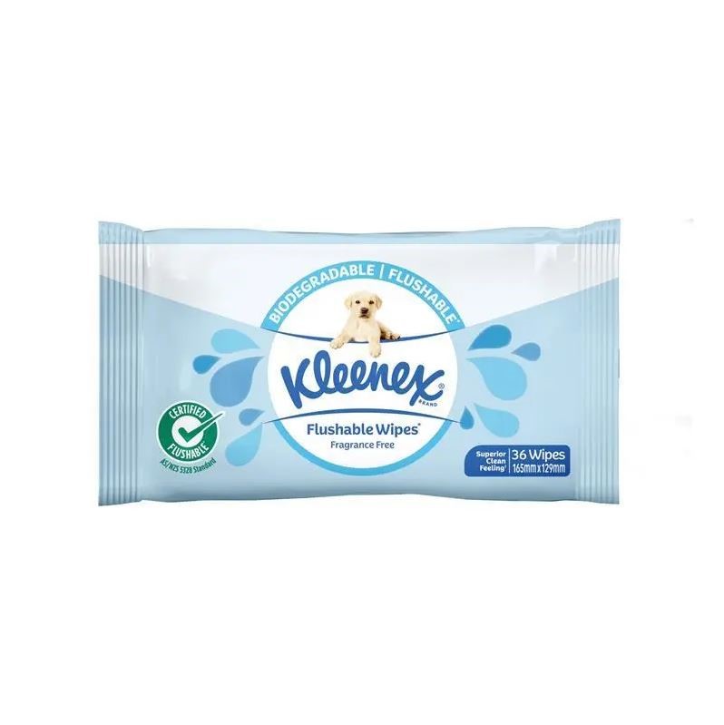 8 x Pack of 36pc KLEENEX Complete Clean Flushies Flushable Moist Toilet Tis