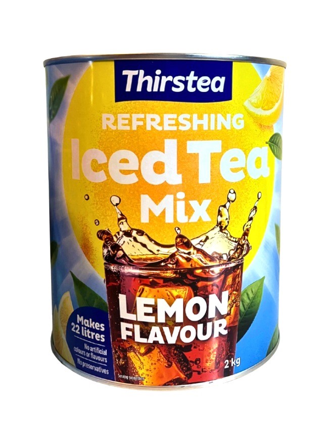 THIRSTEA Refreshing Iced Tea Mix, Lemon Flavour, 2kg. N.B: Dented can.
