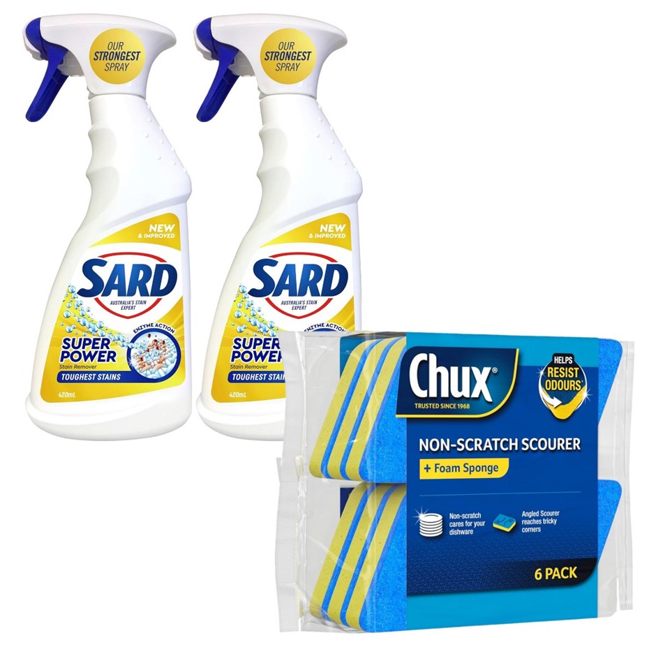 BUNDLE: Chux Non-Scratch Scourer Sponges (6 Pack) + SARD Super Power Stain
