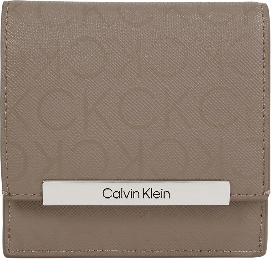 Calvin Klein Women's Linear Trifold Monogram PU Leather, Cinder, One Size