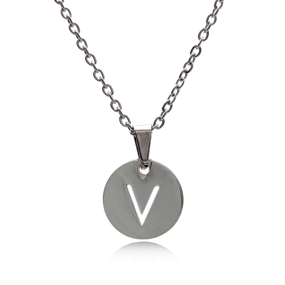 Initial Charm Letter 'V' Pendant Necklace