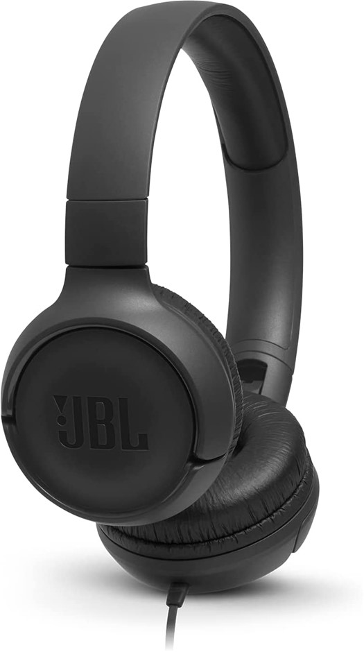 JBL Tune 500 Wired ON Ear Headphones, Black. NB: Minor use, damage packagin