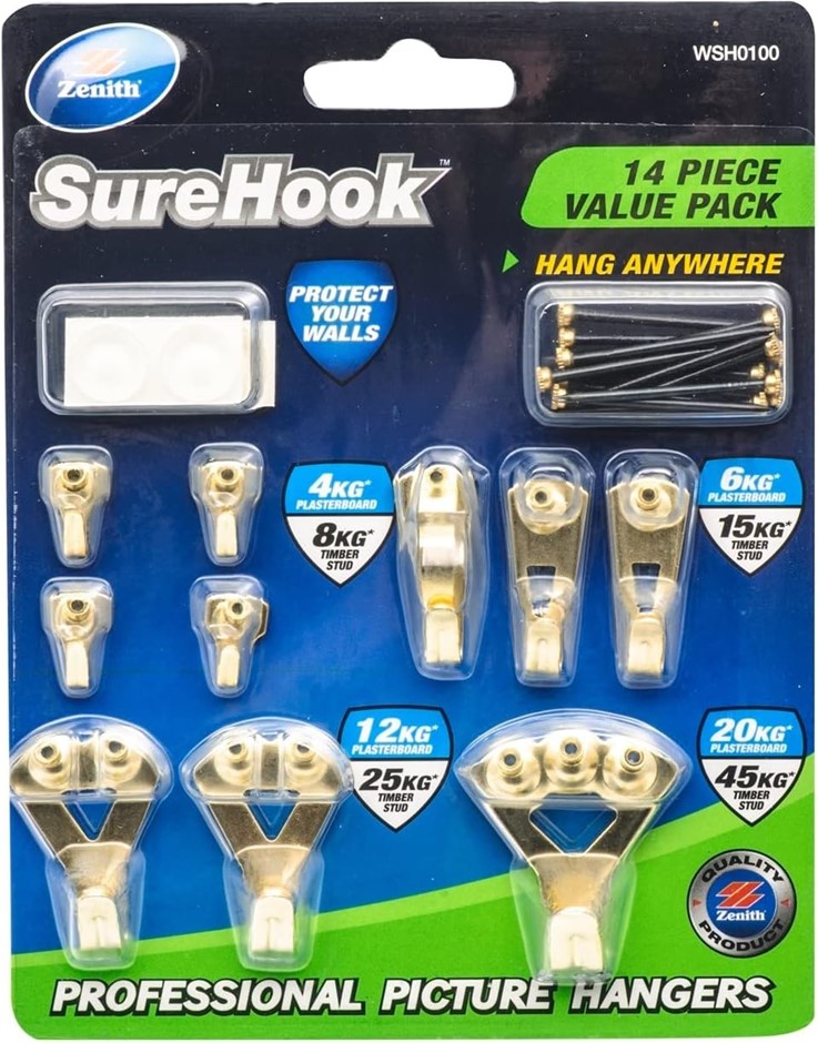 6 Packs of ZENITH 14pc Surehook Picture Hanger Value.