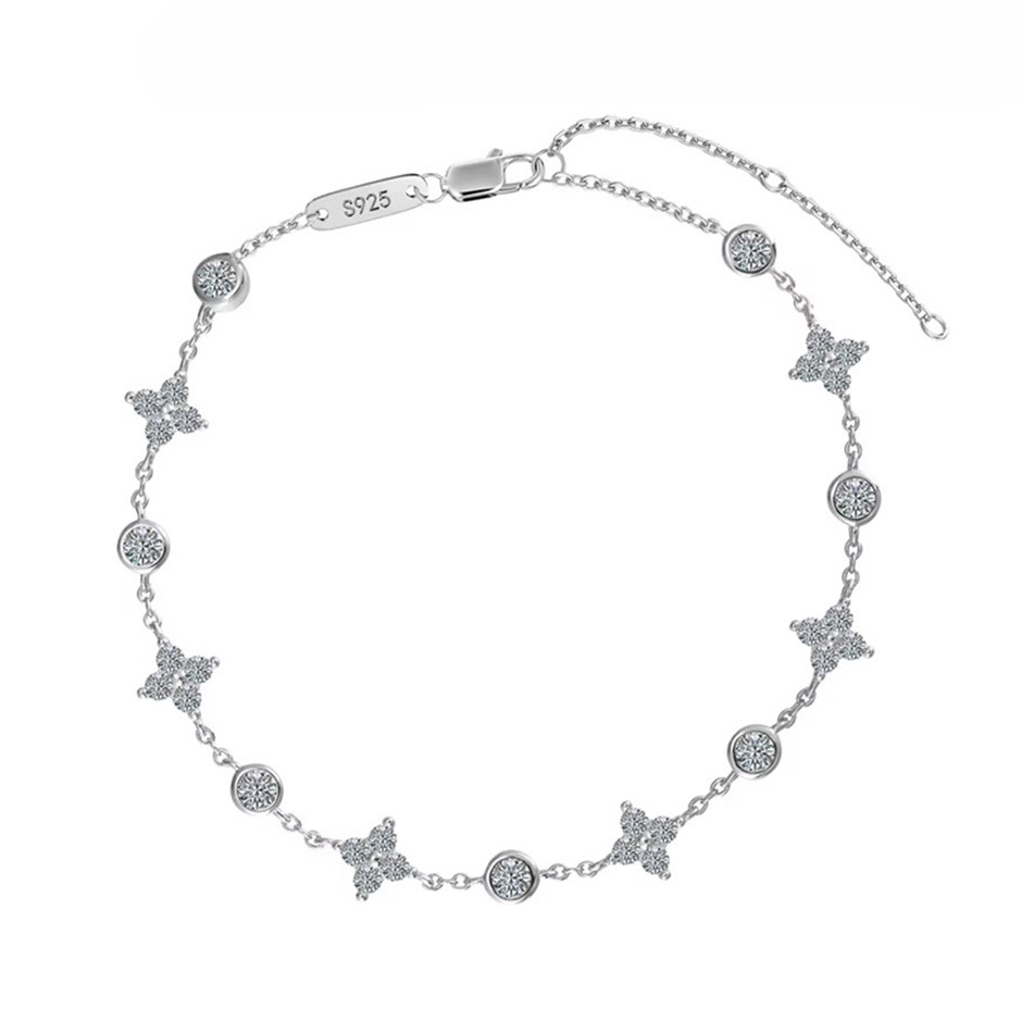 1.28ct GRA Certified Moissanite Intricate 925 Silver Tennis Bracelet