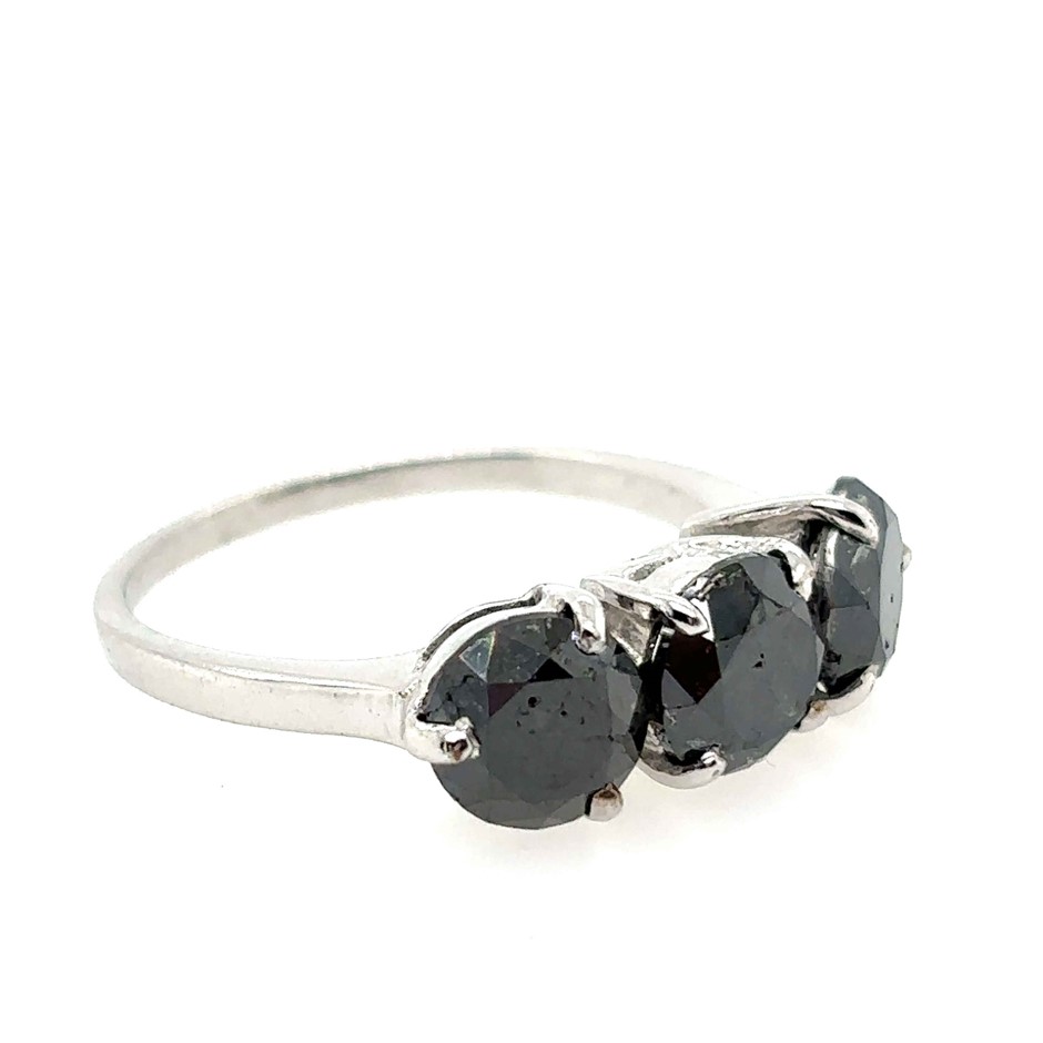 3.55ct 3 Stones Round Treated Black Dia. Ring 9K White Gold