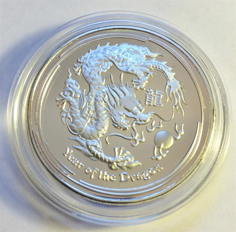 2012- 1 Ounce "Year Of The Dragon" Coin Finished in 999 Fine Silver