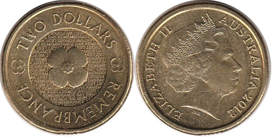 Australia: 2012 Two Dollars QEII Remembrance $2