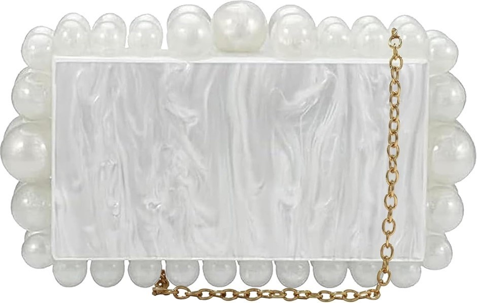FECIALY Women's Acrylic Marble Clutch Purse Pearl Evening Bag Beads Square