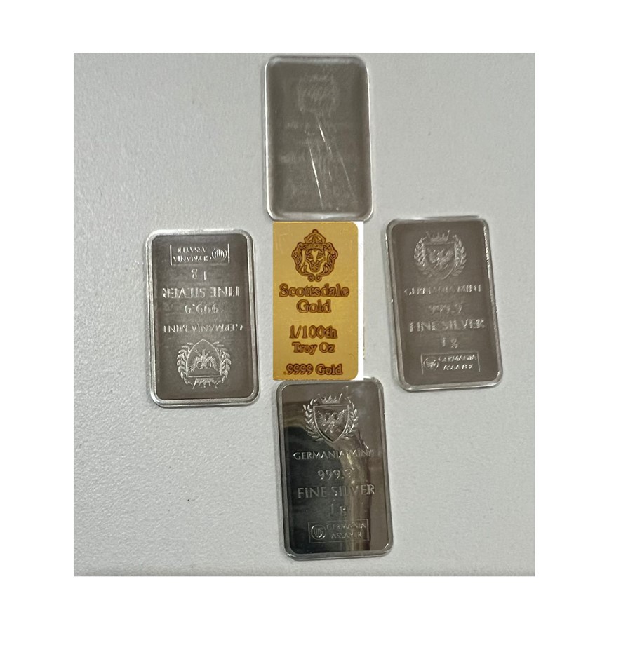 1/100oz Scottsdale Mint Gold Bar & germania bar x 4