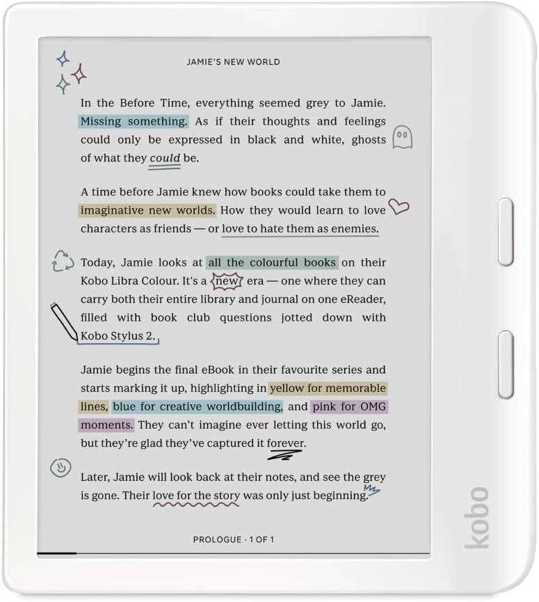 KOBO Libra Colour E-Book Reader, White. NB: Minor use. No Charger.