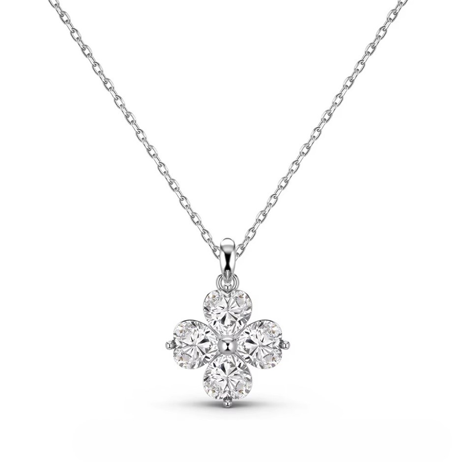 3.20ct Heart Cut GRA Certified Moissanite 925 Silver Clover Necklace