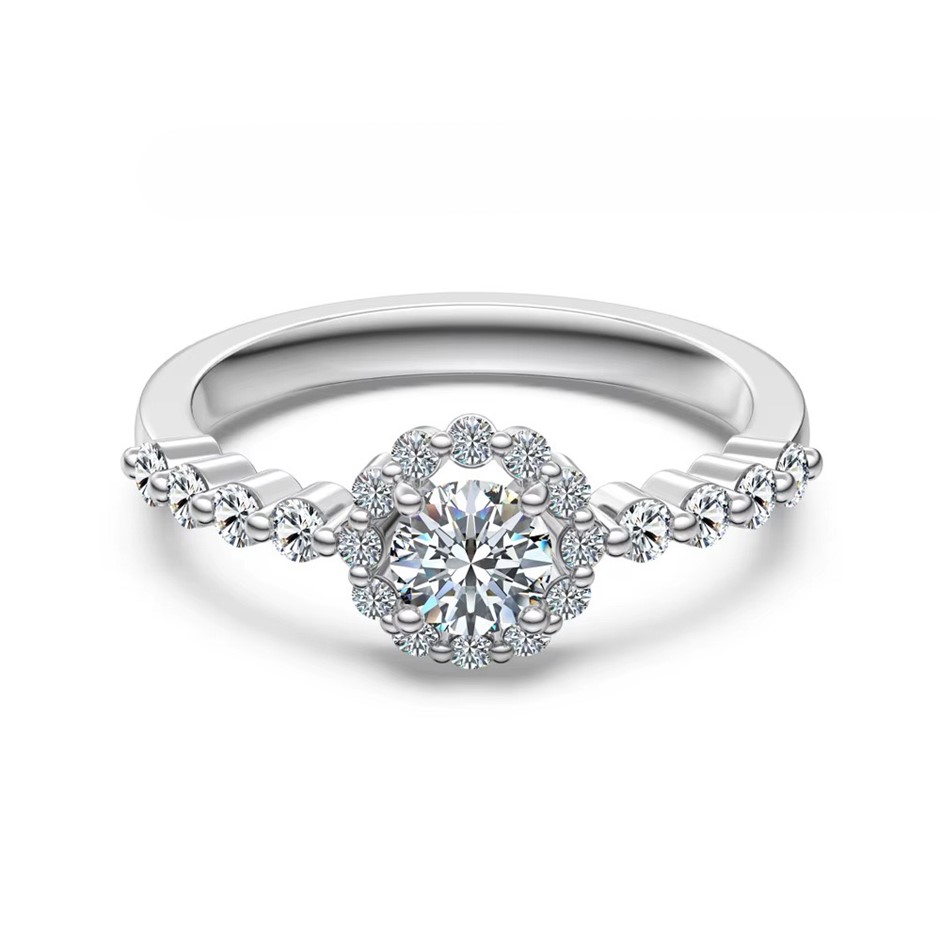 0.86ct Round Cut GRA Certified Moissanite 925 Sterling Silver Ring - Size 8