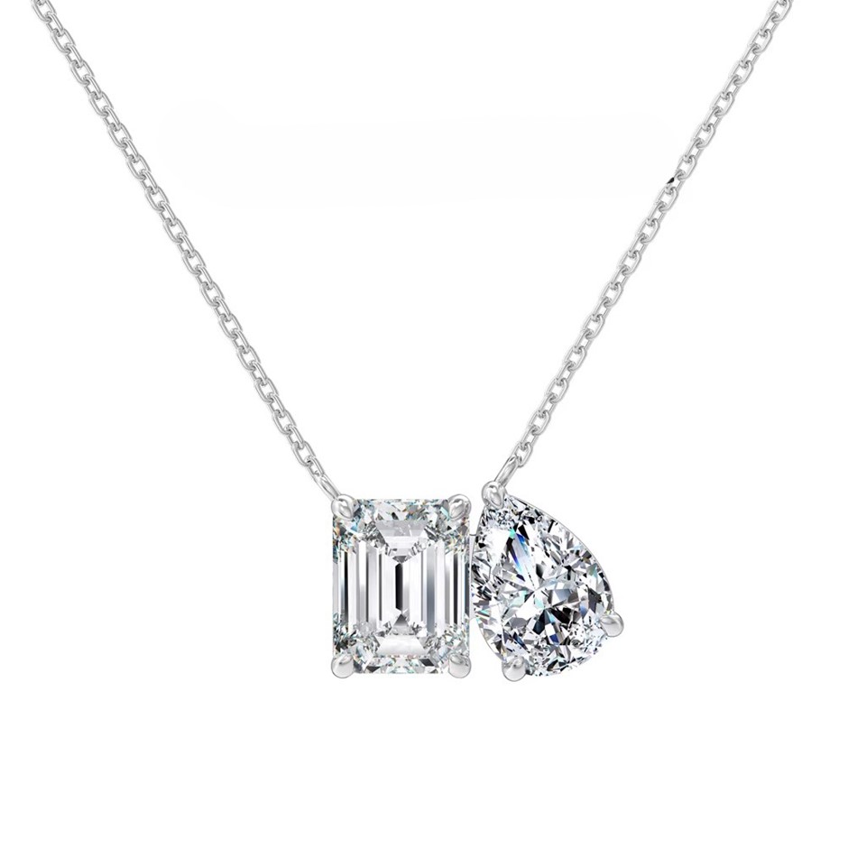 5.00ct Rectangular Cut GRA Certified Moissanite 925 Silver Pendant Necklace