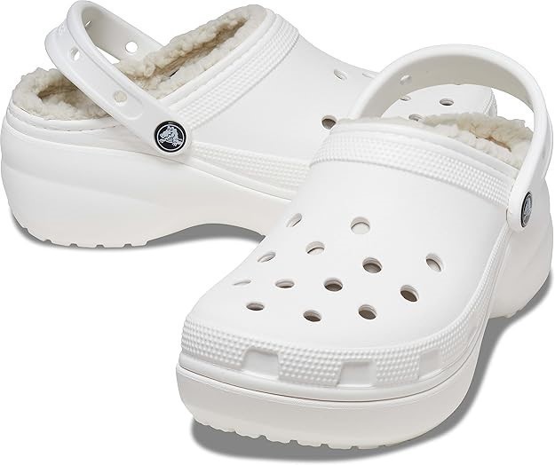 CROCS Women's Classic Platform Lined Clog, White, US W6