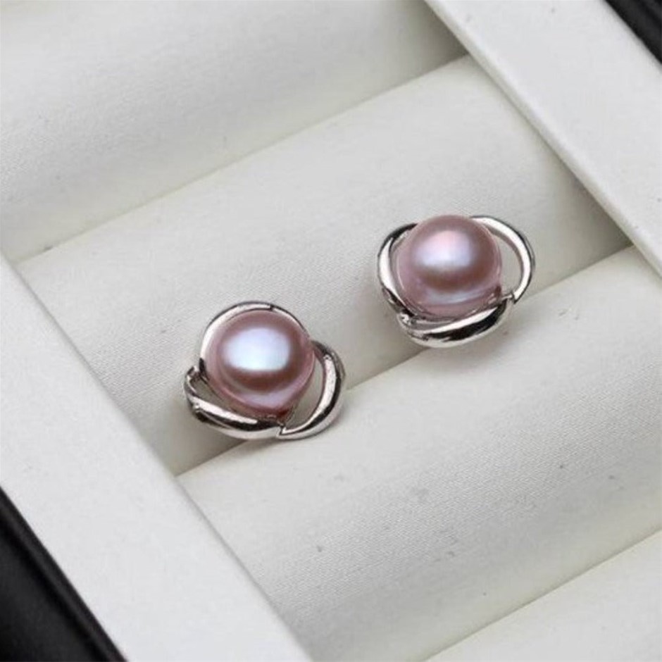 BIJ'OR - Genuine Purple Freshwater Pearl Classic Swirl Stud Earrings RRP$59