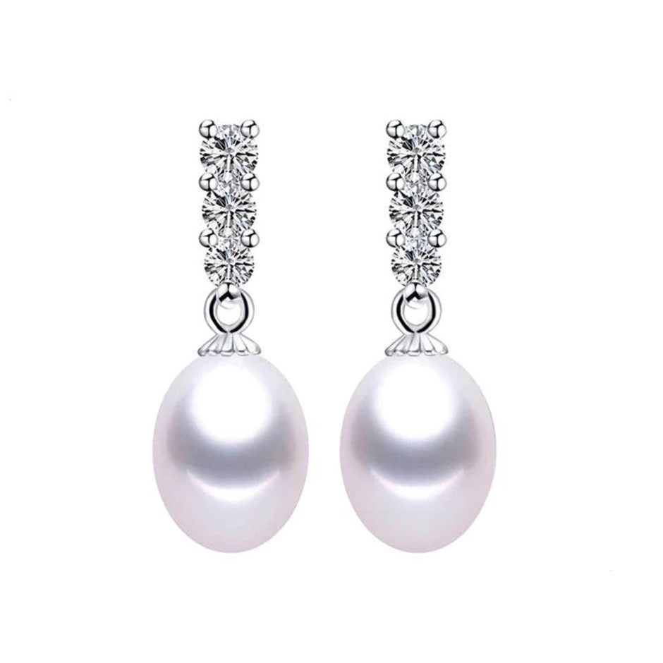BIJ'OR - Genuine White Freshwater Pearl and Simulated Diamond Drop Earrings