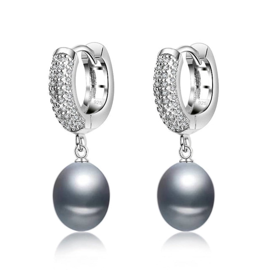 BIJ'OR - Stunning Simulated Diamond & Grey Freshwater Pearl Drop Earrings